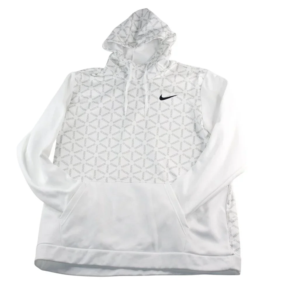 Nike Therma Fit 3XL All Over Print White Gray Hoodie Nike Spell Out Streetwear - Picture 4 of 16
